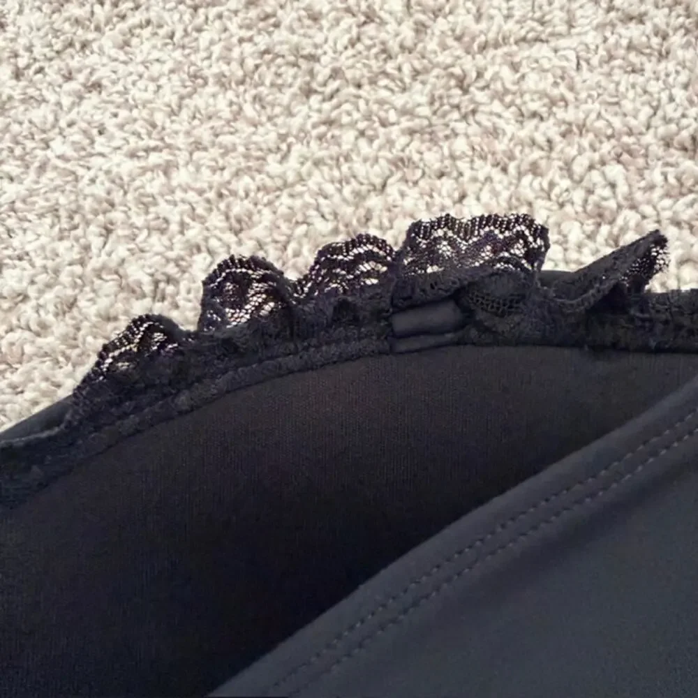 Spanx Tankini Strapless Top Women 10 Black‎ Twisted Front Lace Detail Style 1373